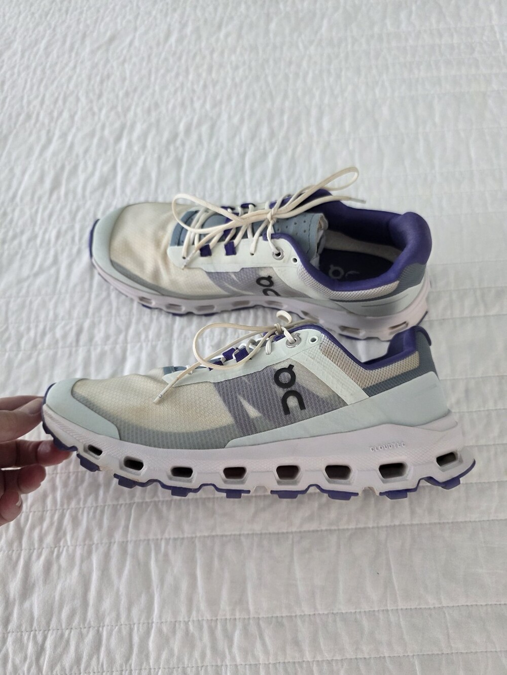 On Running Women's Cloudmonster Cream White Lavender Athletic Shoes